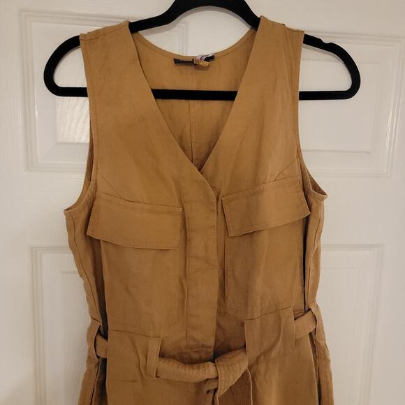 Donna Karan Jumpsuit Womens Small 100% Linen Tan Safari Straight Leg - Picture 3 of 10